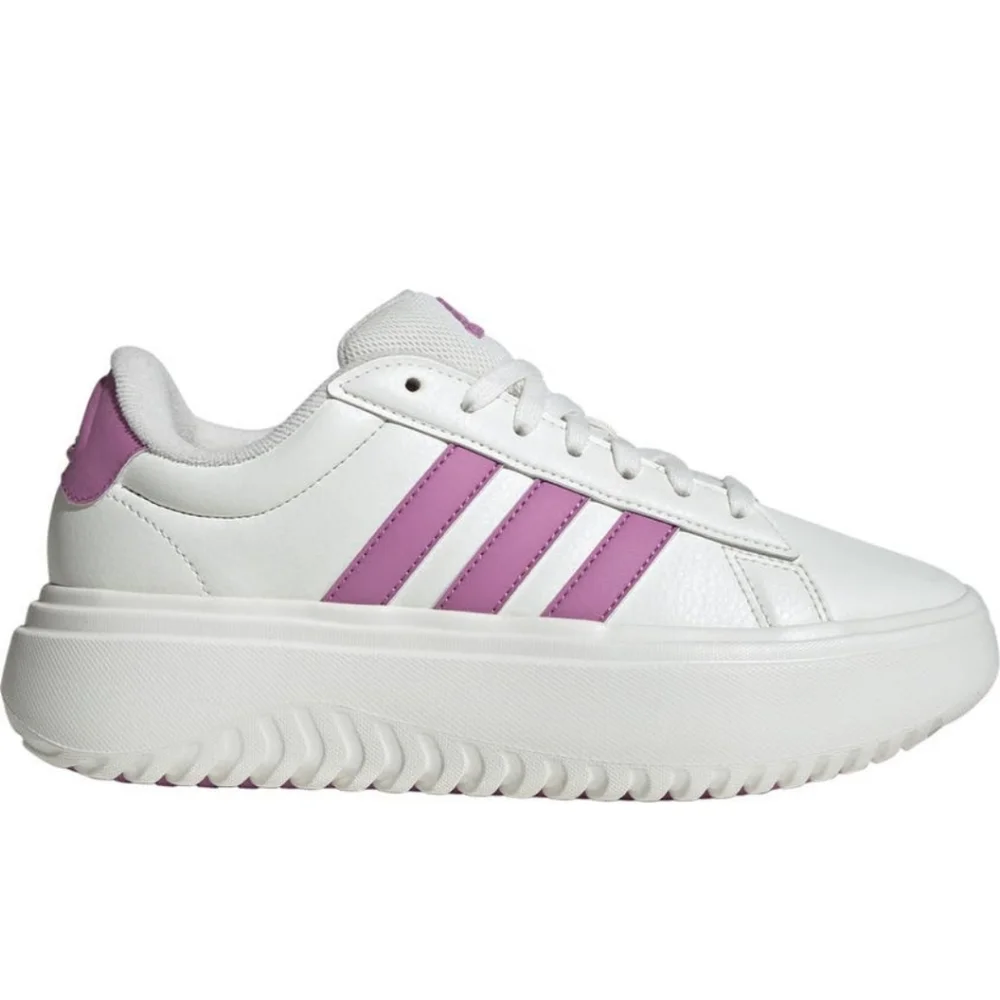 adidas White Platform Sneaker with Pink Stripes - Picture 3 of 8